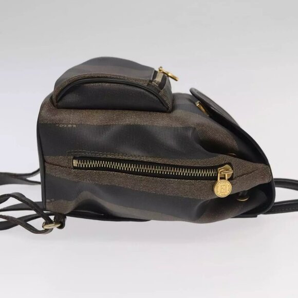 FENDI Pecan Canvas Backpack Brown Black gold Auth - Picture 12 of 16